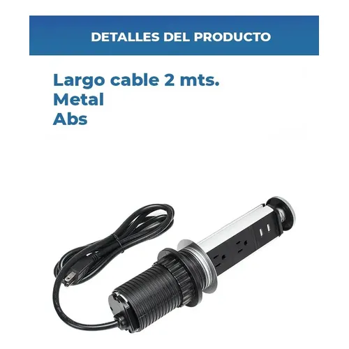 Toma de recarga retráctil 3 tomas + 2 USB aluminio - Image 3