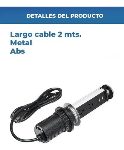 Toma de recarga retráctil 3 tomas + 2 USB aluminio - Image 4