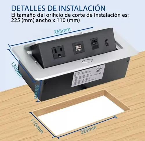 Toma oculto para escritorio mesas carga USB + Data + HDMI aluminio - Image 10