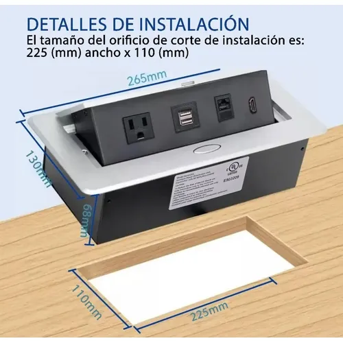 Toma oculto para escritorio mesas carga USB + Data + HDMI aluminio - Image 9