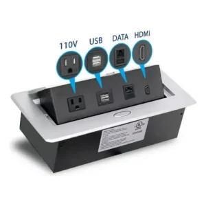 Pasacable toma empotrable con 110 V 2 USB 1 Data 1 HDMI aluminio