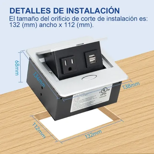 Pasacables toma empotrable con 110V + 2 USB - Image 9